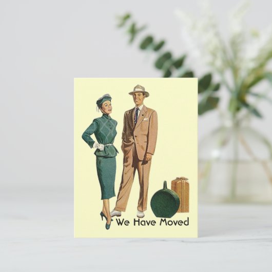 Retro ingepakt We zijn verhuisd Verhuisbericht Aankondiging (Staand voorkant)