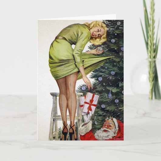 Retro Ingepaste Santa Holiday-kaart Feestdagen Kaart (Voorkant)