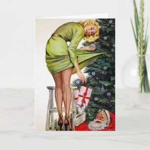 Retro Ingepaste Santa Holiday-kaart Feestdagen Kaart