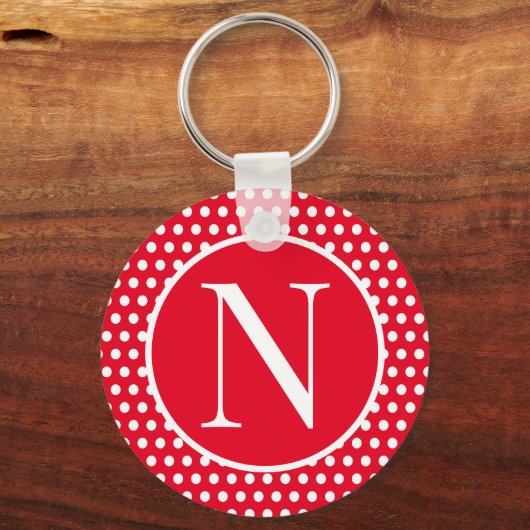 Retro  initiaal letter Red Polka Dots Sleutelhanger (Voorkant)