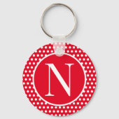 Retro  initiaal letter Red Polka Dots Sleutelhanger (Achterkant)