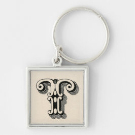 Retro  Initiaal Letter T Monogram Sleutelhanger