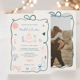 Retro initialen lint geïllustreerde foto bruiloft kaart