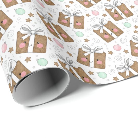 Retro Ink Sketch Happy Gift Boxes Dark Pattern Cadeaupapier (Rol Hoek)