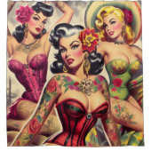 Retro Inked Meisjes Douchegordijn (Voorkant)
