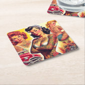 Retro Inked Meisjes Kartonnen Onderzetters (Schuin)