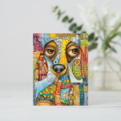 retro-inspired pop-art dog face with vibrant shade briefkaart (Staand voorkant)