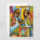 retro-inspired pop-art dog face with vibrant shade briefkaart (Voorkant / Achterkant)