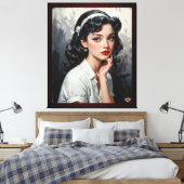 Retro Inspired Portrait of Thoughtful Young Woman Canvas Afdruk (Insitu (Slaapkamer))