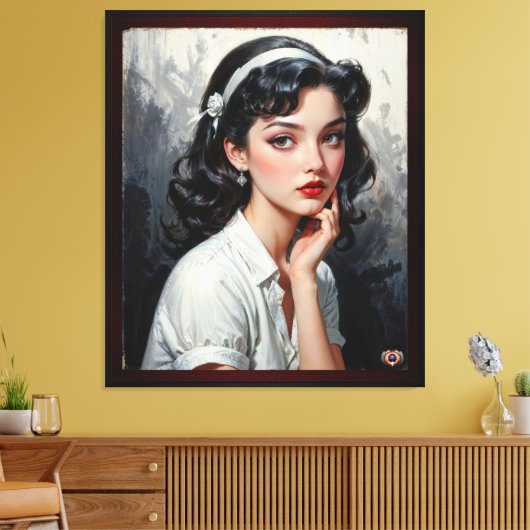 Retro Inspired Portrait of Thoughtful Young Woman Canvas Afdruk (Insitu (Woonkamer))
