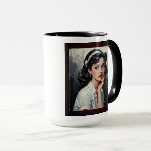 Retro Inspired Portrait of Thoughtful Young Woman Mok (Voorkant rechts)