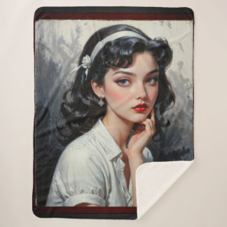 Retro Inspired Portrait of Thoughtful Young Woman Sherpa Deken