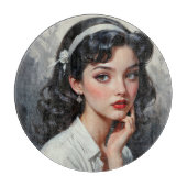 Retro Inspired Portrait of Thoughtful Young Woman Snijplank (Voorkant)