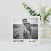 Retro Instant Camera B&W Foto QR Code Save The Date (Staand voorkant)