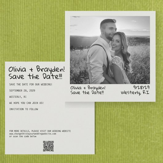Retro Instant Camera B&W Foto QR Code Save The Date