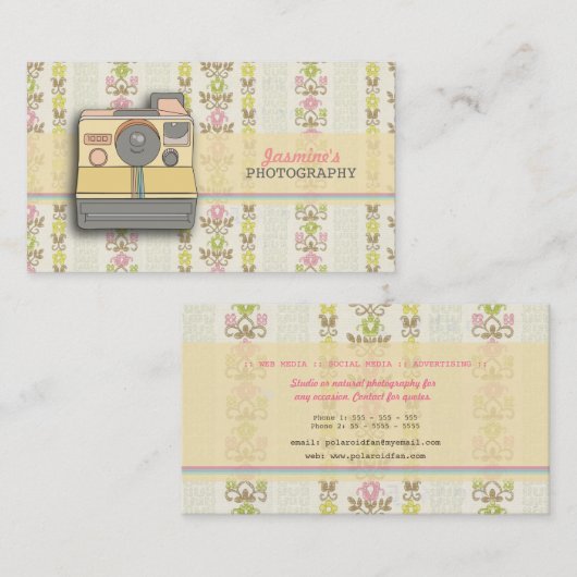 Retro Instant Camera Fotograaf Visitekaartje (Voorkant / Achterkant)
