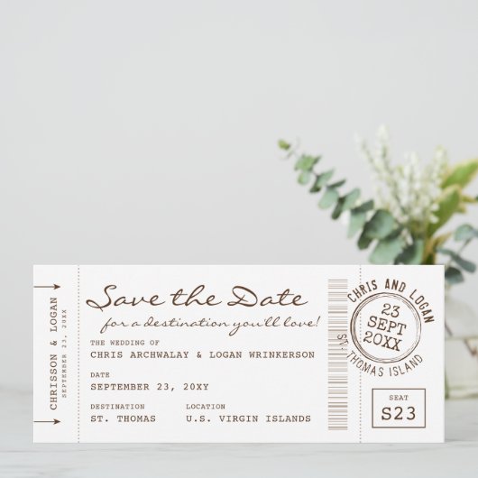 Retro-instapkaart & paspoortstempel De datum opsla Aankondiging (Staand voorkant)