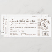 Retro-instapkaart & paspoortstempel De datum opsla Aankondiging (Voorkant / Achterkant)