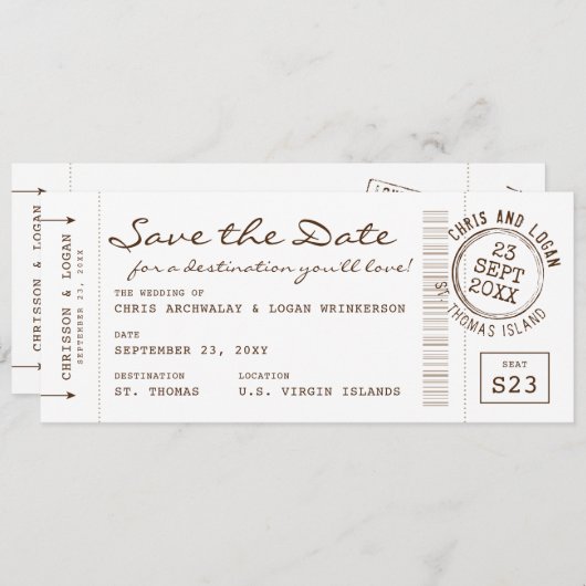 Retro-instapkaart & paspoortstempel De datum opsla Aankondiging (Voorkant / Achterkant)