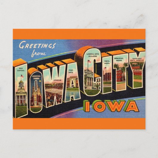 Retro Iowa City Briefkaart (Voorkant)