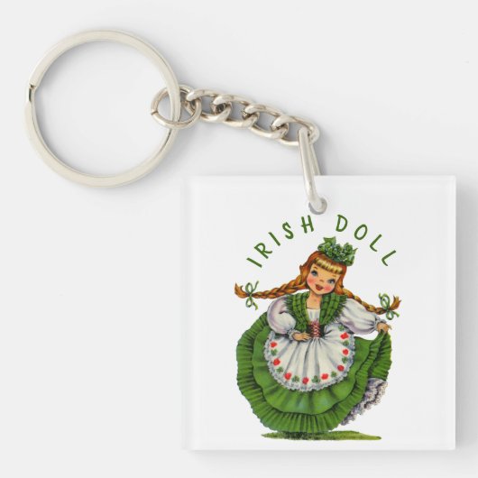 Retro Irish Doll Logo St Patricks Day personaliser Sleutelhanger (voorkant)