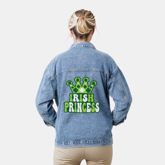 Retro Irish Princess St. Patrick's Day Denim Jacket (Model)