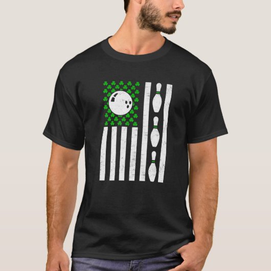 Retro Irish USA Flag Sport Bowling St.Patr T-shirt (Voorkant)