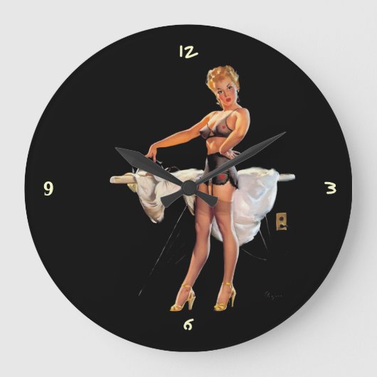 Retro Ironing Pinup Girl Grote Klok (Voorkant)
