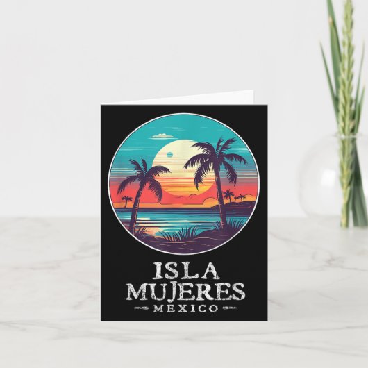 Retro Isla Mujeres Mexico Beach Sunset Souvenir Me Kaart (Voorkant)