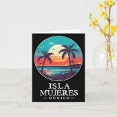 Retro Isla Mujeres Mexico Beach Sunset Souvenir Me Kaart (Gele Bloem)
