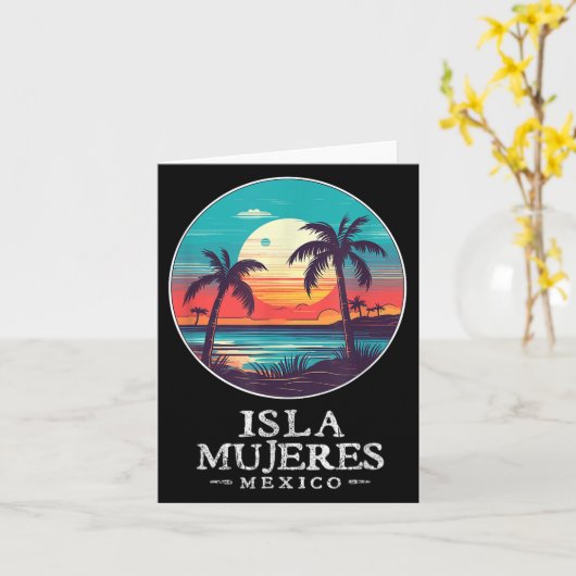 Retro Isla Mujeres Mexico Beach Sunset Souvenir Me Kaart (Gele Bloem)
