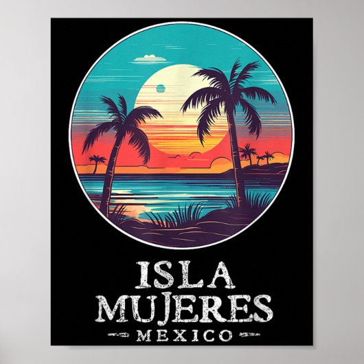 Retro Isla Mujeres Mexico Beach Sunset Souvenir Me Poster (Voorkant)