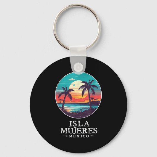 Retro Isla Mujeres Mexico Beach Sunset Souvenir Me Sleutelhanger (Voorkant)