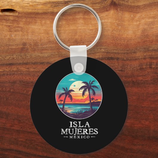 Retro Isla Mujeres Mexico Beach Sunset Souvenir Me Sleutelhanger (Voorkant)
