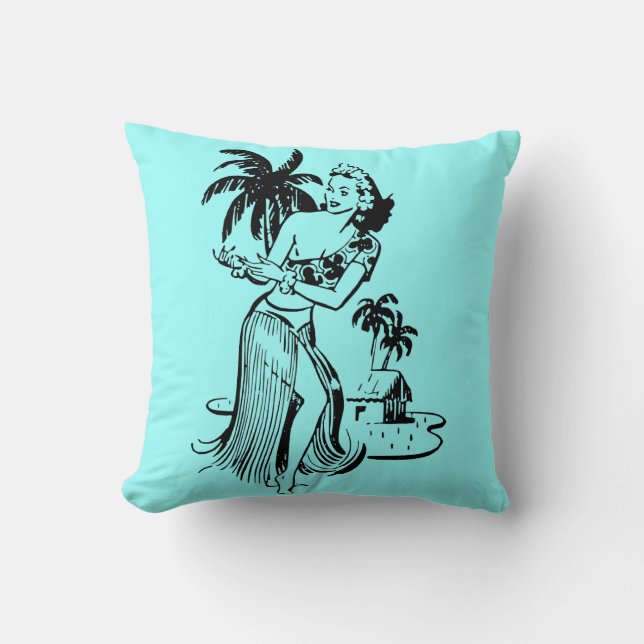 Retro Island Hula Dancer Palm Tree Aangepaste kleu Kussen (Voorkant)
