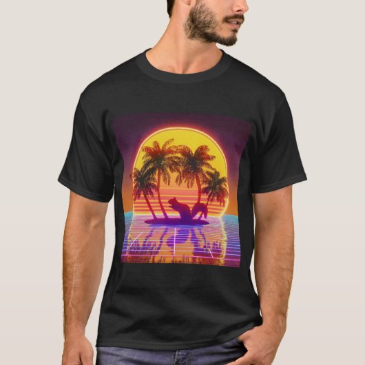 Retro Island Squirrel in Neon Sunset T-shirt (Voorkant)
