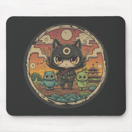 Retro Island vrienden: Ninja Cat Crew Muismat (Voorkant)