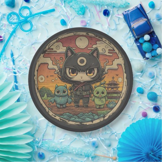 Retro Island vrienden: Ninja Cat Crew Papieren Bordje (Feest)