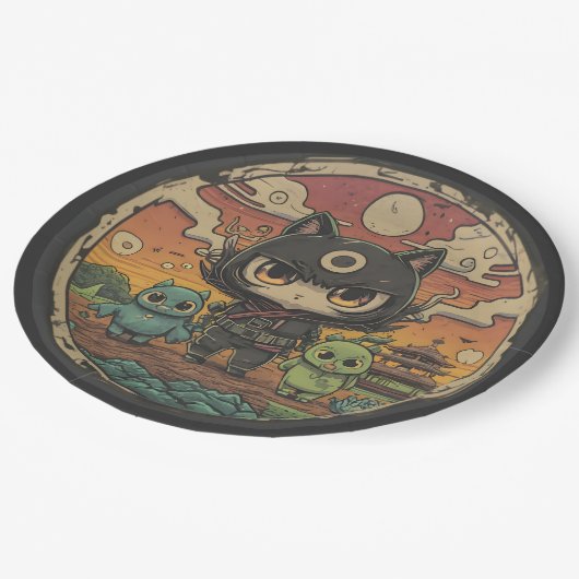 Retro Island vrienden: Ninja Cat Crew Papieren Bordje (Gekanteld)