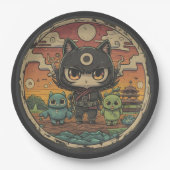 Retro Island vrienden: Ninja Cat Crew Papieren Bordje (Voorkant)