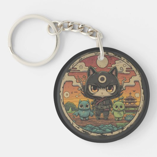 Retro Island vrienden: Ninja Cat Crew Sleutelhanger (Voorkant)