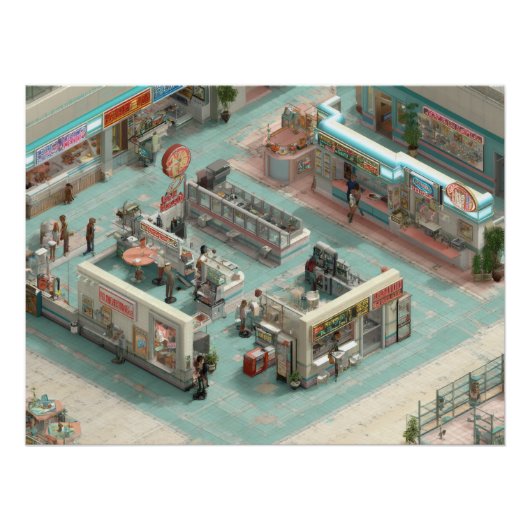 Retro Isometric Grocery Store Pixel Art Perfect Poster (Voorkant)