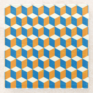 Retro isometrische kubussen, geometrische illusie glazen onderzetter