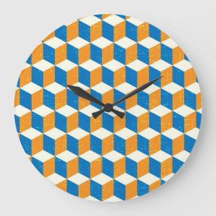 Retro isometrische kubussen, geometrische illusie grote klok