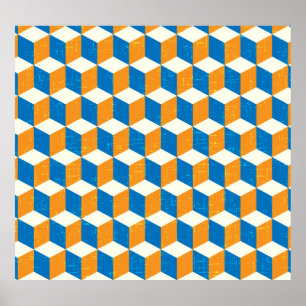 Retro isometrische kubussen, geometrische illusie poster
