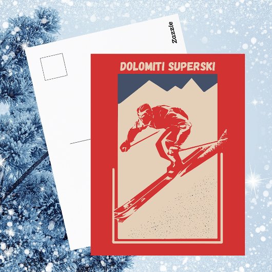  Retro Italiaans skioord Dolomiti Superski Briefkaart