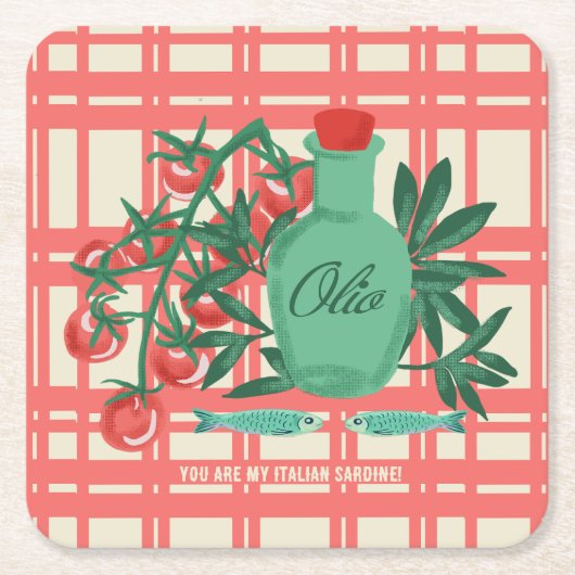 Retro Italiaans Voedsel Illustratie Papier Onderze Kartonnen Onderzetters (Voorkant)