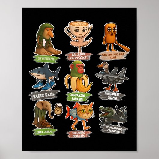 Retro Italiaanse Brainrot Meme Grappig Alle Brainr Poster (Voorkant)