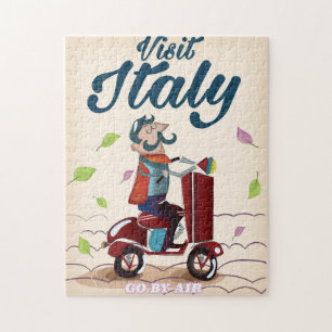 Retro Italiaanse cartoonscooterposter. Legpuzzel