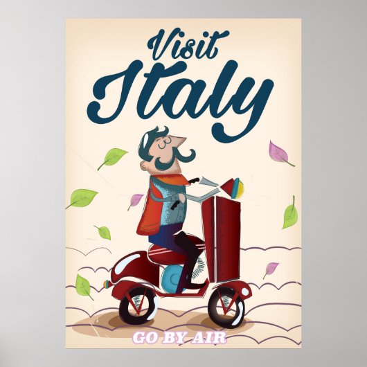 Retro Italiaanse cartoonscooterposter. Poster (Voorkant)